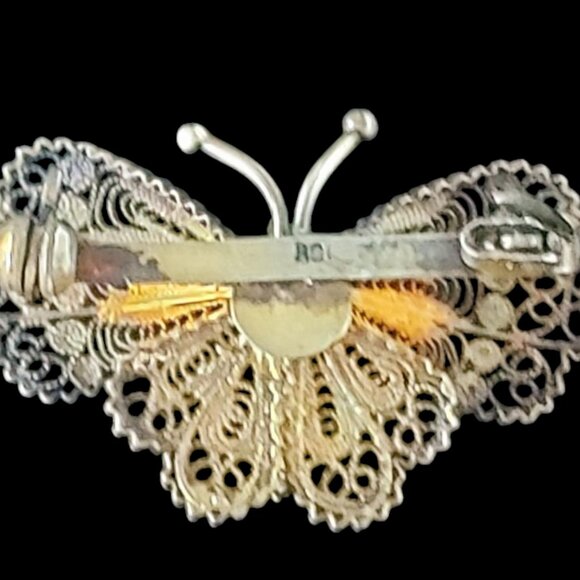 Vintage Mid-Century Gold Vermeil Overlay Filigree Butterfly Brooch/Pin - Picture 8 of 9
